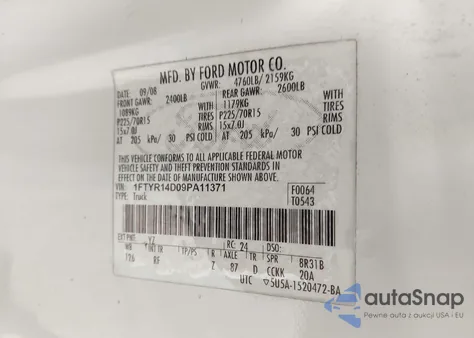 2009 Ford Ranger Xl/Xlt from USA, damaged, VIN 1FTYR14D09PA11371